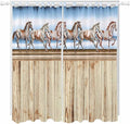 Western Horse Living Room Curtains 96 Inch Length, Window Curtains Tab Top, Farmhouse Wooden Grain Vintage Cowboy Barn Door Light Filtering Window Treatments Drapes 52"x96" 2 Panel