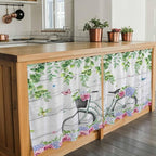 Spring Tier Curtains, Bicycles Botanical Rose Leaves Butterfly Wood Grain Light Filtering Kitchen Curtains, 2Pcs Rod Pocket Half Window Treatments Panels for Sink Cafe Cabinet Camper 27.5x36 Inches