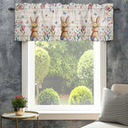 Easter Curtain Valances for Windows, Kitchen Valance Window Treatment, Spring Bunny Butterfly Botanical Wooden Grain Light Filtering Block Curtains for Bathroom/Bedroom/Living Room 42'' x 12''