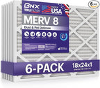 BNX TruFilter 18x24x1 Air Filter MERV 8 (6-Pack) - MADE IN USA – Dust & Pet Defense Electrostatic Pleated Air Conditioner HVAC AC Furnace Filters for Dust, Pet, Mold, Pollen MPR 600 – 700 & FPR 5