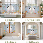 Easter Kitchen Curtains 54 Inch Long 2 Panel Set,Rod Pocket Window Curtains Panels,Spring Watercolor Bunny Eggs Flower Wood Grain Blue Light Filtering Drapery Draperies for Bathroom 52"W x 54"L