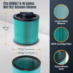 POWERTEC DXVC6914 HEPA Cartridge Filter for DeWalt 6-16 Gal. Wet/Dry Vacuums, Shop Vac Filters for DXV09PA, DXV10S-QT, DXV09P-QTA, DXV06P-QT, DXV10P-QT Shop Vacuum, 1 Pack (75121)