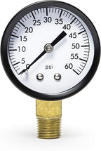 Aquatix Pro Pool Filter Pressure Gauge - Premium Spa/Pool/Aquarium Water Pressure Gauge, 2" Dial, 0-60 Psi, Bottom Mount 1/4", Compatible with Most Brands Such as Hayward, Pentair & Jandy