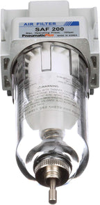 PneumaticPlus SAF200-N02B Miniature Compressed Air Particulate Filter 1/4" NPT - Poly Bowl, Manual Drain, Bracket