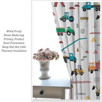 Construction Window Curtains, Kids Cartoon Construction Machines Building Hand Drawn Doodle Rod Pocket Decorative Windows Curtain for Children Teens Room Decor 55x63in (30% Blackout)