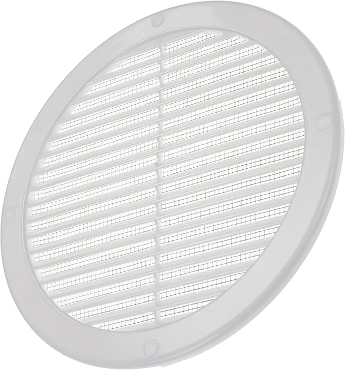 Vent Systems 8" Inch (Opening Dimensions) - Pack of 2 - White Soffit Vent Cover - Plastic Round Air Vent Grille - Built-in Mesh Screen - HVAC Register Louver for Bathroom, Home, Kitchen
