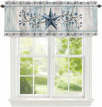 Blue Texas Star Valances for Windows, Vintage Star Berry Blue Beige Wood Grain Kitchen Valance Light Filtering Rod Pocket Short Curtains for Kitchen Bathroom, 1 Panel, 56"x16"