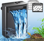 Turtle Tank Filter Aquarium Filter Power Adjustable 20-75 Gal. 290GPH Large Internal Filter 3-Stage Waterfall Bio-Filtration Low Water Level for Freshwater Saltwater Fish Tank Reptile Shrimp Frog