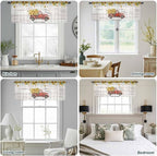 Farmhouses Sunflowers Sheer Valance Curtains, Retro Floral Leaves Red Truck Wood Grain Light Filtering Kitchen Valances Rod Pocket Voile Curtain Treatment for Bedroom/Living Room/Basement 60Wx18L