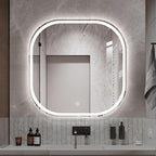 JSLJDM 500X500 mm Illuminated Backlit LED Bathroom Mirror, Wall Mounted Multifunction Bathroom Vanity Mirror with Lights and Demister Pad, Energy-Saving Illuminated Smart Mirror 70cm tricolorlight