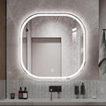 JSLJDM 500X500 mm Illuminated Backlit LED Bathroom Mirror, Wall Mounted Multifunction Bathroom Vanity Mirror with Lights and Demister Pad, Energy-Saving Illuminated Smart Mirror 60cm tricolorlight