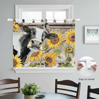 Retro Farmhouse Flower Bedroom Curtains 63 Inch Length, Window Curtains Tab Top, Yellow Sunflowers Cow Barn Doors Brown Light Filtering Window Treatments Drapes 42"x63" 2 Panel
