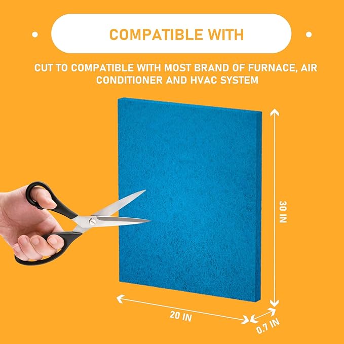 20x30x1 Reusable Air Filter Cut To Compatible with Furnace & Air Conditioner Washable Reusable High Air Flow Polyester Fiber Filter Media, 3 Pack (20" x 30" x 0.7" actual)