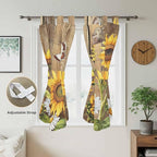Farmhouse Sunflowers Bedroom Curtains 72 Inch Length, Window Curtains Tab Top, Rustic Floral Buttterfly Wood Board Brown Light Filtering Window Treatments Drapes 52"x72" 2 Panel