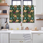 2 Panel Kitchen Cafe Curtains, Retro Desert Camel Sunlight Filtering Nature Air Through, Window Decor Tier Curtains for Living Room 104W x 52L inch Tropical Animal Aloe Vera Leaves Dark Green