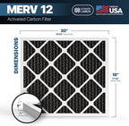 BNX TruFilter 18x20x1 MERV 12 Odor Defense (6-Pack) AC Furnace Air Filter with Activated Carbon - MADE IN USA - Pleated Air Conditioner HVAC AC Furnace Filters - Removes Odor, Mold, Bacteria, Smoke