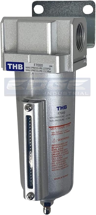 HEAVY DUTY HIGH FLOW COMPRESSED AIR IN-LINE PARTICULATE FILTER WITH METAL BOWL, 3/4" NPT PORTS, 140 CFM, VISIBLE SIGHT GLASS, 5 MICRON ELEMENT