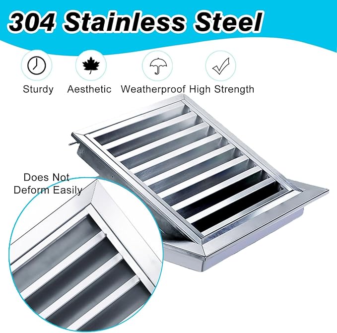 Square Stainless Steel Vent Grille with Removable Filter Mesh, Weatherproof Louver Air Return Vent Cover for Home/Shed/Garage/Roof(11x11in/28x28cm)