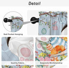 Easter Kitchen Curtains 54 Inch Long 2 Panel Set,Rod Pocket Window Curtains Panels,Spring Watercolor Bunny Eggs Flower Wood Grain Blue Light Filtering Privacy Draperies for Bedroom Laundry 42"W x 54"L