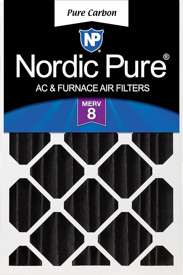 Nordic Pure 16x25x4 (Actual Size: 15 1/2 x 24 1/2 x 3 5/8) Pure Carbon Pleated Odor Reduction Merv 8 Furnace Filter 1 Pack