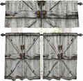 Kitchen Curtains Tiers and Valance Set of 3, Vintage Gate Light Filtering Window Curtain Set, Farmhouse Wooden Grain Shabby Chic Door Rod Pocket Curtain Drapes for Cafe, Living Room, 36 Inches Tiers