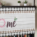 Spring Flowers Curtain Valances for Windows, Kitchen Valance Window Treatment, Farmhouse Watercolor Black Plaid Wood Grain Light Filtering Block Curtains for Bathroom/Bedroom/Living Room 54'' x 18''