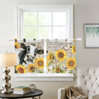 Yellow Sunflowers Kitchen Curtains 36 Inch Length, Small Window Curtains Tab Top, Farmhouse Cow Barn Doors Floral Butterfly Light Filtering Short Window Treatments Tier Drapes 27.5"x36" 2 Panel