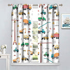Construction Window Curtains, Kids Cartoon Construction Machines Building Hand Drawn Doodle Rod Pocket Decorative Windows Curtain for Children Teens Room Decor 63x63in (30% Blackout)