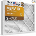 BNX TruFilter 16x20x1 MERV 10 (2-Pack) AC Furnace Air Filter - MADE IN USA - Pleated Air Conditioner HVAC AC Furnace Filters - Removes Odor, Mold, Bacteria, Smoke
