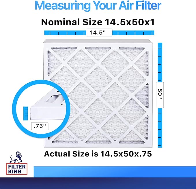 Filter King 14.5x50x1 Air Filter | 4-PACK | MERV 8 HVAC Pleated A/C Furnace Filters | MADE IN USA | Actual Size: 14.5 x 50 x .75"