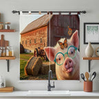 Farm Pig Bathroom Curtains 63 Inch Length, Window Curtains Tab Top, Farmhouse Barn Funny Animals Butterfly Light Filtering Window Treatments Drapes 52"x63" 2 Panel