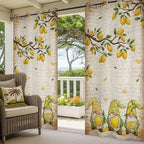 Summer Gnome Outdoor Curtains for Patio Gnome Lemon Leaf Vintage Waterproof Outside Curtains with Grommet Top Weatherproof Curtain for Cabana Pergola Gazebo, 1 Panel, 54" W x 95" L