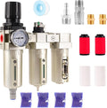 1/2" NPT Industrial Grade 3 Stage Air Compressor Drying System, 0-240 PSI, Particulate & Coalescing Filters, Auto Drain Air Compressor Water Separator System Filter Oil for Paint Spray＆ Plasma Cutter