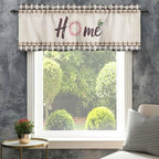 Spring Flowers Curtain Valances for Windows, Kitchen Valance Window Treatment, Vintage Watercolor Black Plaid on Linen Light Filtering Block Curtains for Bathroom/Bedroom/Living Room 42'' x 12''