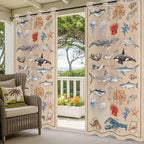 Vintage Outdoor Curtains for Patio Sharks Whales Lobsters Biographies Waterproof Outside Curtains with Grommet Top Weatherproof Curtain for Cabana Pergola Gazebo, 1 Panel, 54" W x 95" L