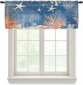 Ocean Corals Sheer Valance Curtains, Summer Beach Coral Sea Stars Dark Blue Light Filtering Kitchen Valances Rod Pocket Voile Curtain Window Treatment for Bedroom/Living Room/Basement 42Wx12L
