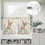 Kitchen Curtains Tiers and Valance Set of 3, Easter Light Filtering Window Curtain Set, Pastoral Spring Bunny Eggs Botanical Flowers Leaf Rod Pocket Curtain Drapes for Living Room, 24 Inches Tiers