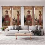 Brown Farmhouse Kitchen Curtains, Vintage Country Animals Wooden Grain Light Filtering Window Curtain Panels, 2Pcs Rod Pocket Window Treatments Set for Living Room Bathroom Bedroom 52x72 Inches