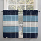Vintage Country Woodcuts Window Valance Curtains, Blue Gradient Striped Light Filtering Kitchen Valance with 3-inch Rod Pocket for Living Room Bathroom Bedroom,2 Panel,42x45In