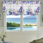 Spring Flowers Curtain Valances for Windows, Kitchen Valance Window Treatment, Watercolor Garden Florals Wooden Grain Light Filtering Block Curtains for Bathroom/Bedroom/Living Room 54'' x 18''