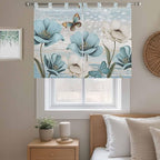 Spring Floral Kitchen Curtains 45 Inch Length, Short Cafe Window Curtains Tab Top, Vintage Tulips Flower Butterfly Retro Wood Blue Light Filtering Window Treatments Tier Drapes 27.5"x45" 2 Panel