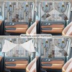 Blue Grey Wooden Magnetic Double Layer Car Window Shades,Side Window Curtains for Blackout/Breathable Mesh View,Farmhouse Barn Sunflowers Retro Privacy Sun Shades for Heat/UV Protection 26x20in 1pcs
