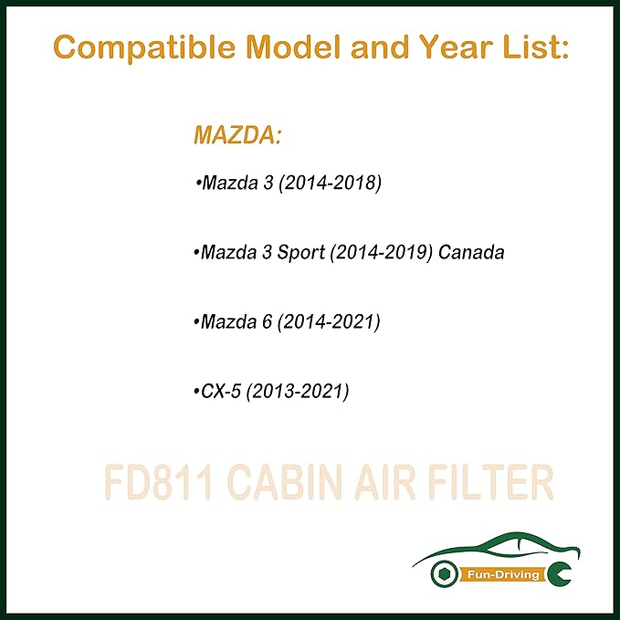 FUN-DRIVING 3 Pack FD811 Cabin air filter for Mazda 3,6,CX-5, Replacement for CF11811,KD45-61-J6X