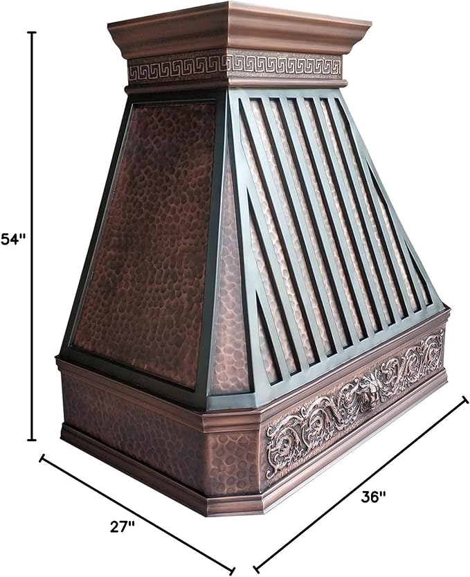 CT Copper Tailor Copper Vent Hood Island Mount,54'' W,36''H,1260 CFM Exhaust Fan,Stainless Steel Vent,LED Light,Dishwasher-Safe Baffle Filters,Light Hammered-Medium Patina,VH14TA2L