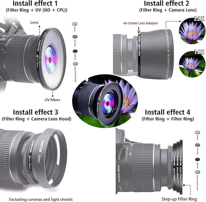48mm Lens to 52mm Camera Lens Adapter,48mm to 52mm Filter Step up Ring Adapter Ring,Compatible All 52mm Filter Accessory