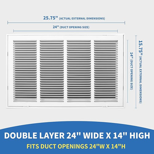 24 x 14 Return Air Grille [Duct Opening Size],Return Air Vent Cover for Wall Or Ceiling,Steel Return Air Filter Grilles Removable Face/Door for 1 Inch Filters (24"W x 14"H [Duct Opening])