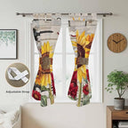 Red Yellow Sunflowers Bathroom Curtains 63 Inch Length, Window Curtains Tab Top, Retro Rustic Barn Doors Butterfly Brown Light Filtering Window Treatments Drapes 52"x63" 2 Panel