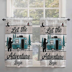 Farmhouse Bear Camper Van Tree Window Valance Curtains, Vintage Wood Grain Light Filtering Kitchen Valance with 3-inch Rod Pocket for Living Room Bathroom Bedroom,2 Panel,27.5x45In