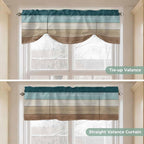 Teal Brown Tie Up Valance Curtains for Windows, Kitchen Curtains Window Shades, Farmhouse Vintage Abstract Wooden Grain Light Filtering Roman Curtain Valances for Bedroom/Bathroom/Cafe 54"x18"