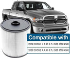 2 PCS AULDAY Fuel Filter Fits for Ram 2500 3500 4500 5500 6.7L 2019 2020 2021 2022 Diesel Engine For Ram 1500 2020 3.0L V6 Eco Diesel Frame Chassis Mounted OE# 68436631AA PF46152